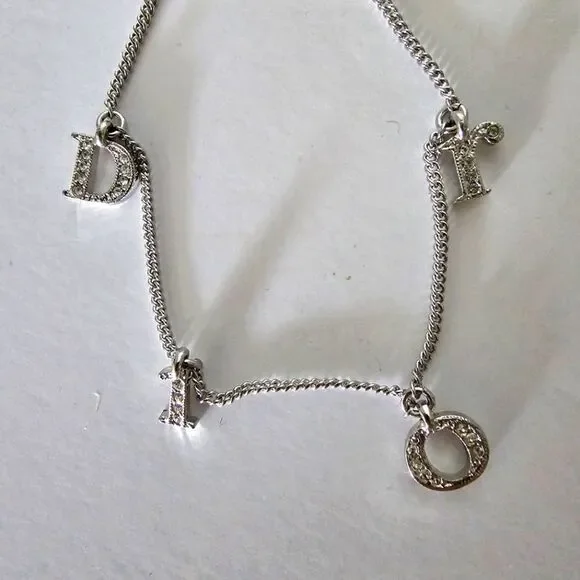 CHRISTIAN DIOR Women's Rhinestone Charm Adjustable Chain Silver Metal Bracelet - Picture 4 of 5
